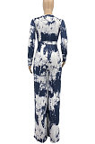 Purple Women Printing With Waistband Long Sleeve Bodycon Casual Jumpsuits AD0706-2