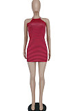 Red Women Tight Hip Strap Condole Belt Off Shoulder Mini Dress YBS86717-4