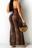 White Leopard Fashion Digital Printing Strapless Bandage Hollow Out Split Long Dress XZ5236-2