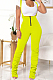 Fluorescent Summer Cotton Blend Pure Color Tight Zipper Ruffle Suspender Trousers E8528-3