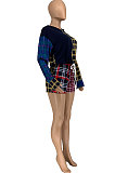 Color Matching Women Casual Shirt Plaid Shorts Sets GLS8118