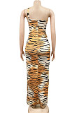 Tiger Pattern Fashion Digital Printing Strapless Bandage Hollow Out Split Long Dress XZ5236-3