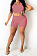 Pink Red Pure Color Tank Waist Bandage Hole Shorts Sets AYQ0508-3