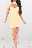 Apricot Women Sexy Solid Color Condole Belt Dress Smock Two-Pieces Q776-1