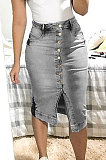Women Bodycon Sexy Hip Buttons Mid Jeans Skirts GR6002