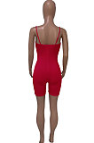 Red Euramerican Women Pure Color Condole Belt Eyelet Bandage Sexy Romper Shorts Q774-3