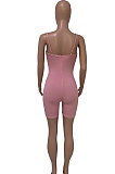 Pink Euramerican Women Pure Color Condole Belt Eyelet Bandage Sexy Romper Shorts Q774-1