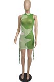 Light Green Women Club Color Block Drawsting Sleeveless Tight Mini Dress SDE62110-2