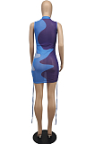Blue Women Club Color Block Drawsting Sleeveless Slim Fitting Mini Dress SDE62110-3