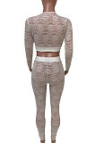 Black Women Sexy Lace Long Sleeve V Neck Long Pants Sets Q771-3