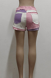 Purple Casual Spliced Elastic Hip Jean Shorts SMR2464-2