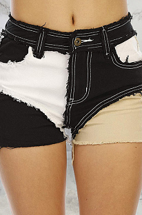 Black Casual Spliced Elastic Hip Jean Shorts SMR2464-1