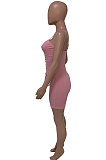Pink Euramerican Women Pure Color Condole Belt Eyelet Bandage Sexy Romper Shorts Q774-1