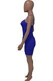 Blue Euramerican Women Pure Color Condole Belt Eyelet Bandage Sexy Romper Shorts Q774-6