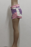 Purple Casual Spliced Elastic Hip Jean Shorts SMR2464-2