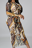 Pine Sexy High Elastic Mesh Printing Long Sleeve Round Neck Boycon Dress SMR10236-1