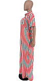 Yellow Stripe Print Long Sleeve O Collar Single-Breasted Shirt Slit Long Dress ZNN9103-1