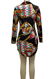 Black Digital Printing Long Sleeve Lapel Neck Single-Breasted Slim Fitting Shirt Dress SMR10186-1