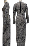 Black Sexy High Elastic Mesh Printing Long Sleeve Round Neck Boycon Dress SMR10236-2