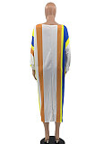 Yellow Euramerican Women Positioning Strap Printing Long Sleeve Loose Midi Dress AYQ05014-1
