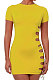 Yellow Women Round Neck Short Sleeve Solid Color Fashion Bandage Tight Mini Dress GB1003-2