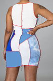 Light Blue Women Trendy Sexy Color Block Spliced Hollow Out Bandage Mini Dress LYY9298