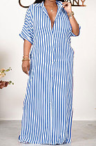 Blue Women Strap Printing Split Lower Hem T Shirt/Shirt Dress AYQ05016-1