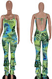 Green Sexy Condole Belt Backless Fashion Printing Bodycon Jumpsuits BYQ1003