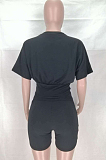 Pink Cotton Blend Round Neck Short Sleeve Collcet Waist Blouse Shorts Two-Piece CL6056-3