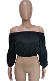 Black A Word Shoulder Puff Sleeve Solid Color Casual Blouse BBN187-1