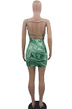 Green Trendy Casual Sexy Backless Condole Belt Printing Mini Dress GB1001-1