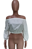 White A Word Shoulder Puff Sleeve Solid Color Casual Blouse BBN187-2