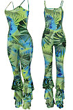 Green Sexy Condole Belt Backless Fashion Printing Bodycon Jumpsuits BYQ1003