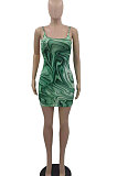 Green Trendy Casual Sexy Backless Condole Belt Printing Mini Dress GB1001-1