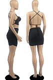 Black Sexy Solid Colur Condole Belt Backelss Strapless Hip Mini Skirts Sets DR8102-3