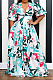 Sky Blue Elegant Printing Puff Sleeve V Neck Collcet Waist Slit Long Dress L0357-2