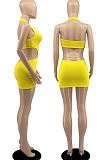Yellow New Halter Neck Backless Hollow Out Solid Color Slim Fitting Mini Dress DR8104-5