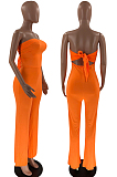 Orange Sexy Tight Strapless Collcet Waist Solid Color Wide Leg Jumpsuits LM88813-3