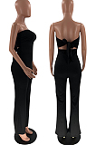 Orange Sexy Tight Strapless Collcet Waist Solid Color Wide Leg Jumpsuits LM88813-3