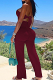 Wine Red Sexy Tight Strapless Collcet Waist Solid Color Wide Leg Jumpsuits LM88813-2