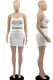 White Sexy Solid Colur Condole Belt Backelss Strapless Hip Mini Skirts Sets DR8102-1