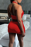 White New Halter Neck Backless Hollow Out Solid Color Slim Fitting Mini Dress DR8104-1