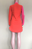 Red Fashion Spliced Long Sleeve Lapel Collar Single-Breasted Shirt Dress ORY5202