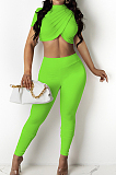 White Personality Pure Color Short Sleeve Rond Neck Crop Top Bodycon Pants Two-Piece DR8093-1