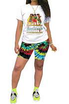 Black Casual Printing Short Sleeve Shorts Sets AYQ5139-3