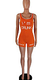 Orange Women Sexy Tank Backless Mid Waist Sport Romper Shorts AYQ5145-1
