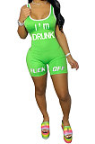 Neon Green Women Sexy Tank Backless Mid Waist Sport Romper Shorts AYQ5145-4