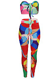 Multicolor Printing Trendy Sexy Strapless Tied Pants Sets BYQ1012
