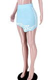 Blue Club Suit Sexy Ribber Printing Irregular Skirts GL6398-1