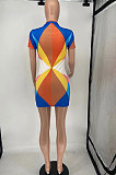 Yellow Printing Fashion Short Sleeve Multicolor Spliced Mini Dress AYL88802-1